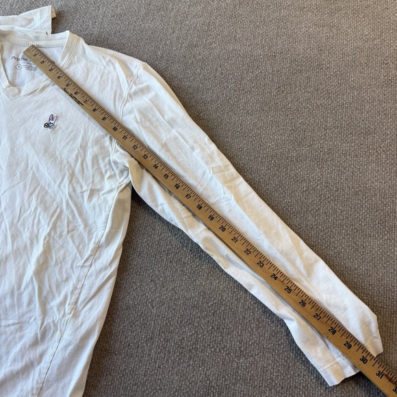 Psycho Bunny Men's White Embroidered Bunny Logo V-Neck Long Sleeve T-Shirt‎ S - Picture 5 of 10